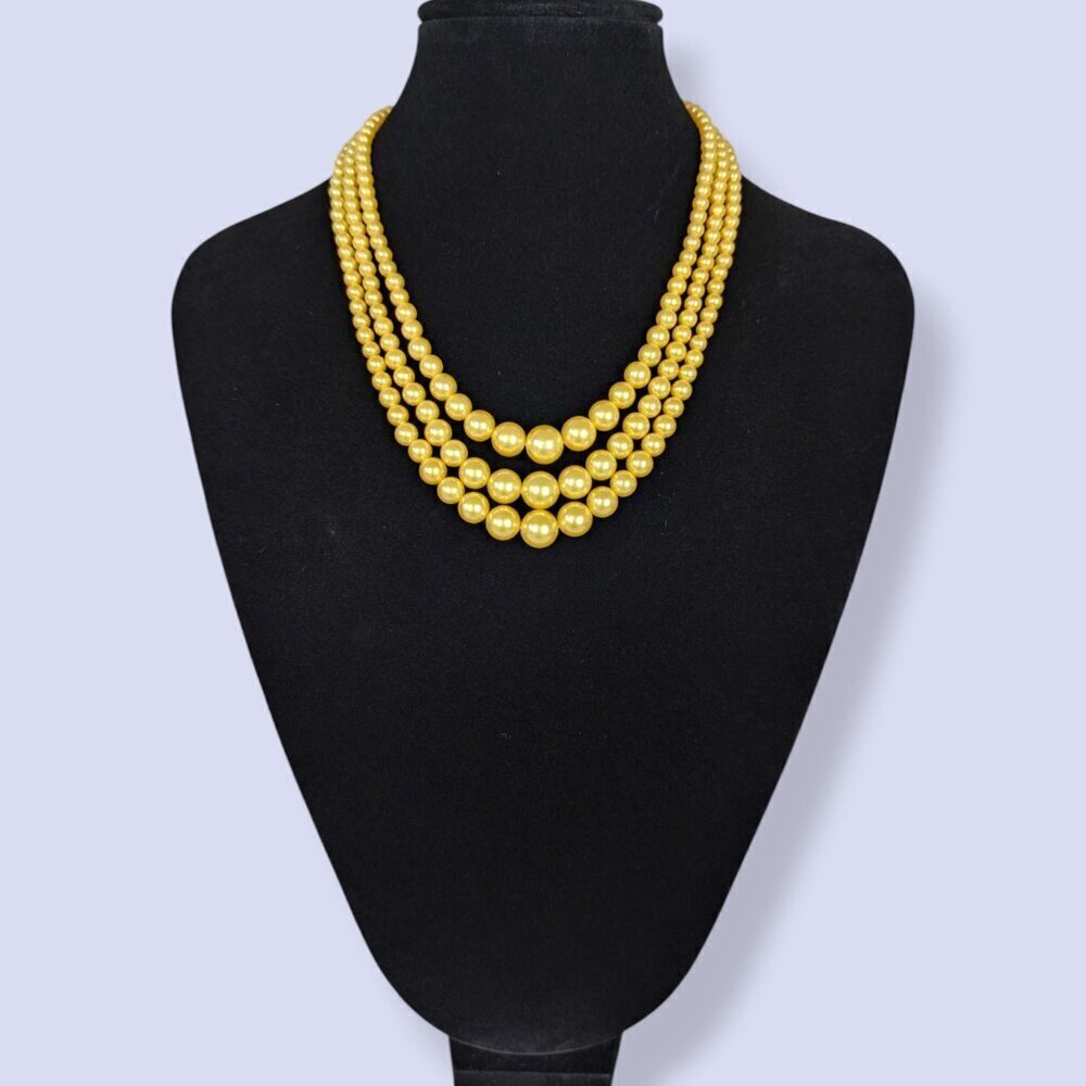 Vintage 3-Strand Yellow Graduated Beaded Necklace